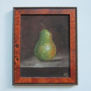 Still Life Fruit Oil on Canvas Board by Julie Johnson Titled Pear For Jack